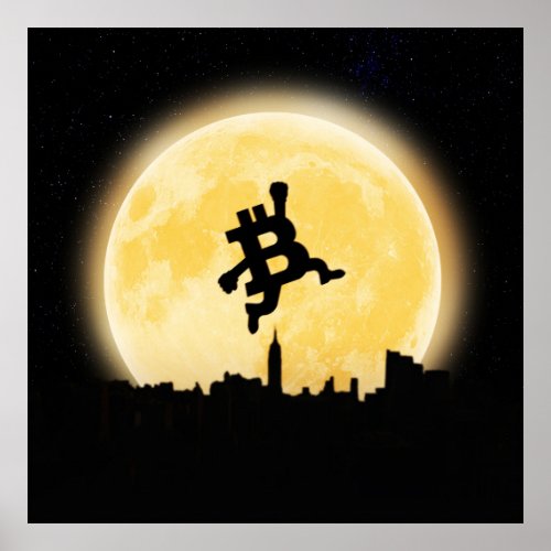 Bitcoin to the Moon illustration  Poster
