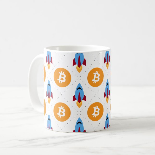 Bitcoin to the moon rocket coffee mug crypto (Front Left)