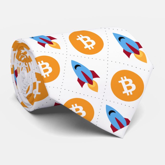 Bitcoin to the moon rocket crypto stockings neck tie (Rolled)