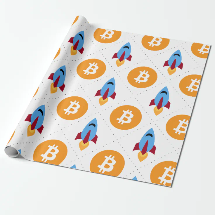 Bitcoin to the moon rocket gift wrapping paper btc | Zazzle
