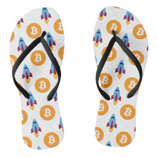 Bitcoin To The Moon rocket Pattern Flip Flops