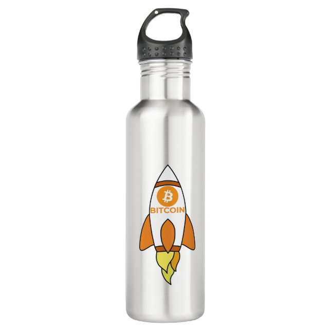 Bitcoin To The Moon Rocket Stainless Steel Water Bottle (Front)
