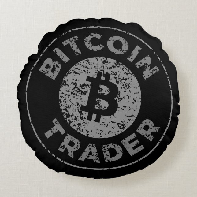 Bitcoin Trader Grunge Text Circle Outline Black Round Pillow (Front)