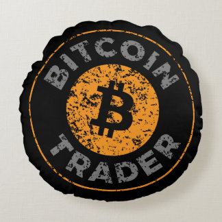 Bitcoin Trader Grunge Text Circle Outline Black Round Pillow