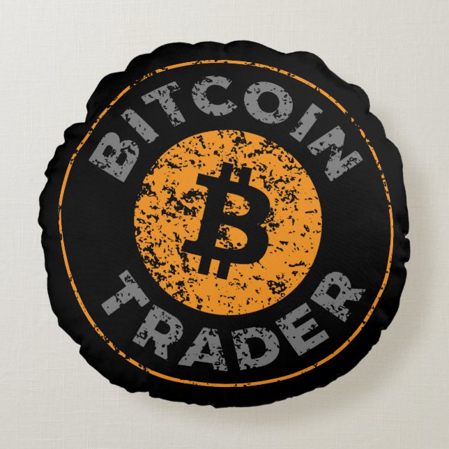 Bitcoin Trader Grunge Text Circle Outline Black Round Pillow (Front)