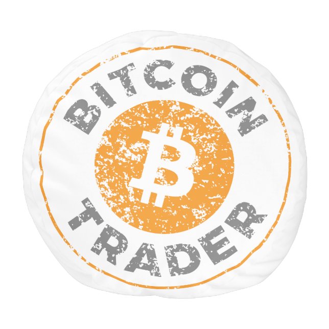 Bitcoin Trader Grunge Text Circle Outline Round Pouf (Bottom)