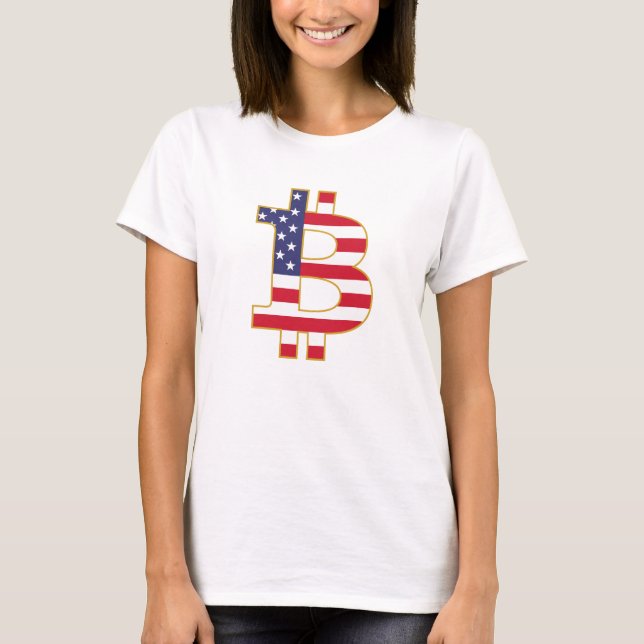 Bitcoin USA Flag  - Btc Crypto T-Shirt (Front)