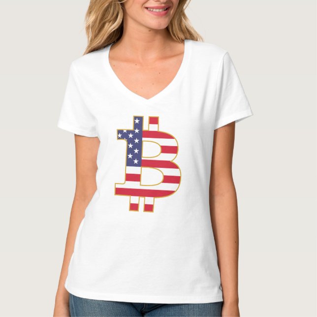 Bitcoin USA Flag  - Btc Crypto T-Shirt (Front)
