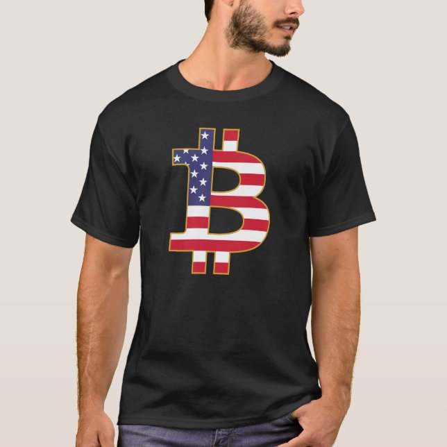 Bitcoin USA Flag  - Btc Crypto T-Shirt (Front)