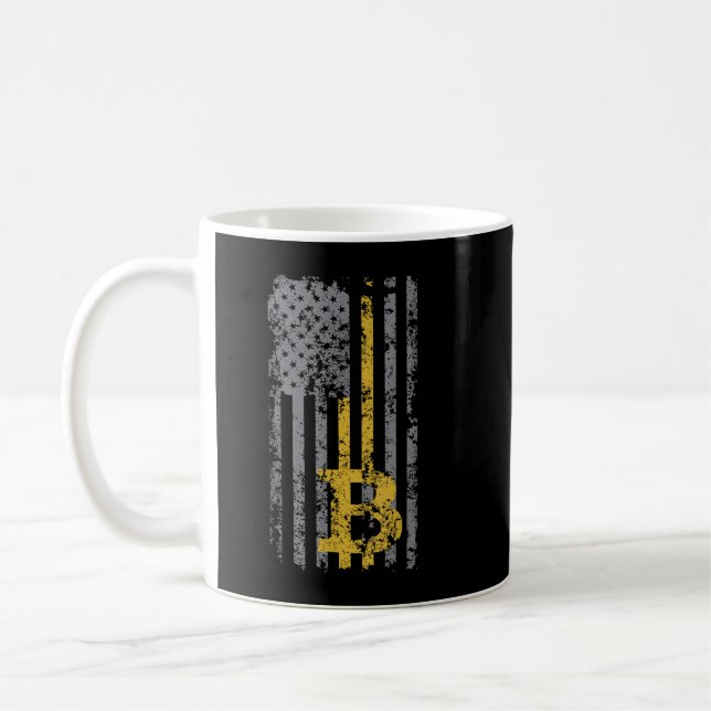 Bitcoin USA Flag Distressed Digital Currency Lover Coffee Mug (Left)
