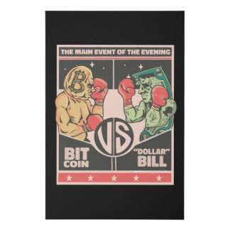 Bitcoin vs Dollar Bill Faux Canvas Print