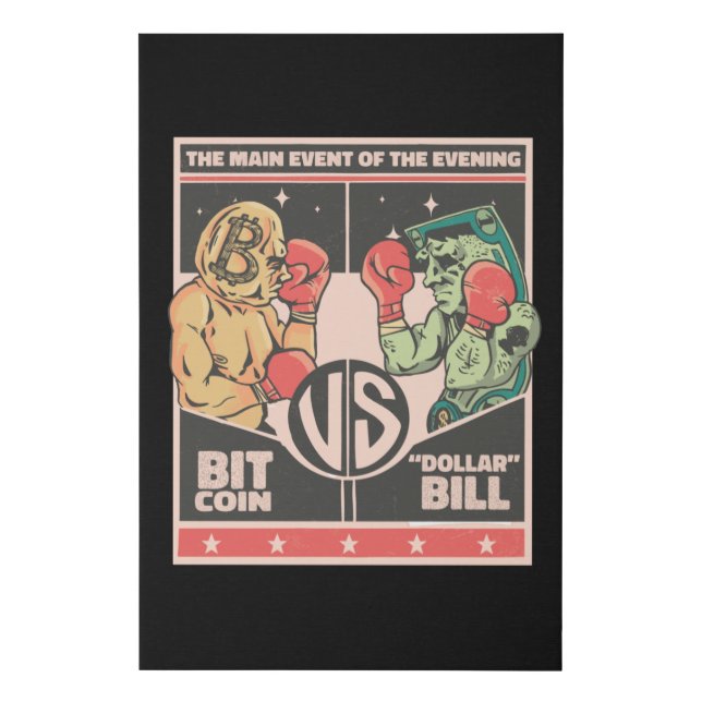 Bitcoin vs Dollar Bill Faux Canvas Print (Front)