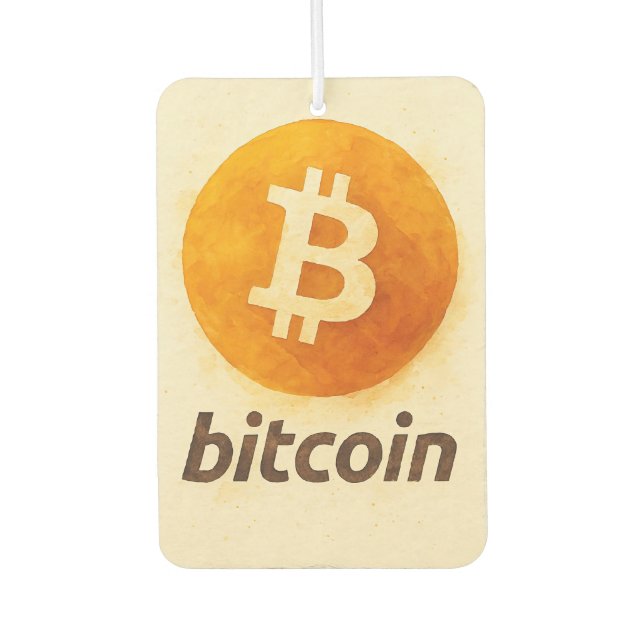 Bitcoin Watercolor (Logo + Text) Air Freshener (Front)