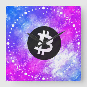 Bitcoin Watercolor (Style 2 - Miami) Square Wall Clock