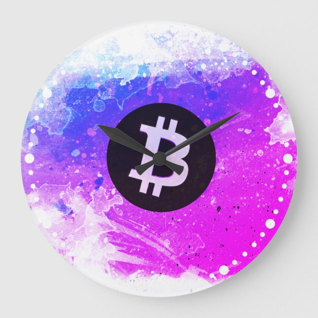 Bitcoin Watercolor (Style 6 - Miami Beach) Large Clock (Front)