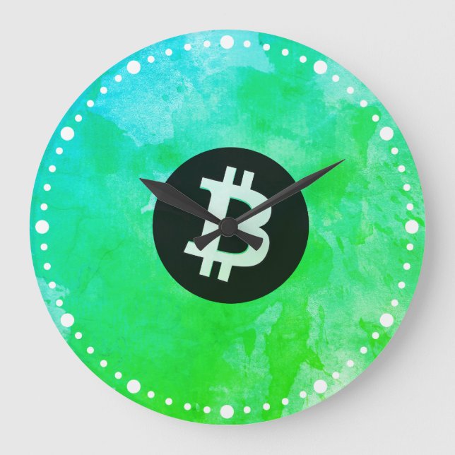Bitcoin Watercolor (Style $ - Green Day) Large Clock (Front)