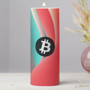 Bitcoin Wave (Retro Orange Cyan) Pillar Candle