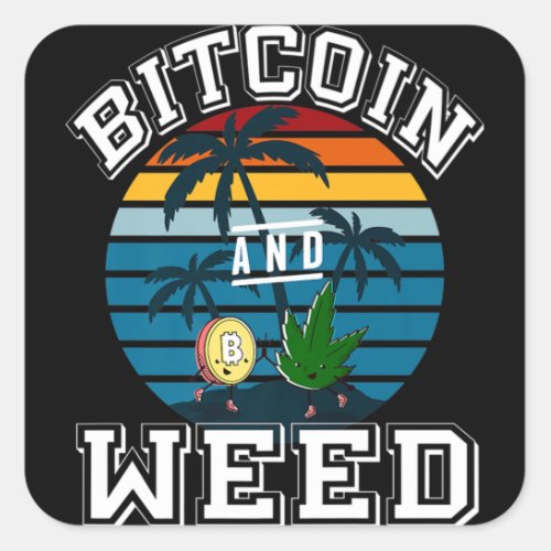 BITCOIN  WEED RETRO VINTAGE BTC CRYPTOCURRENC SQUARE STICKER