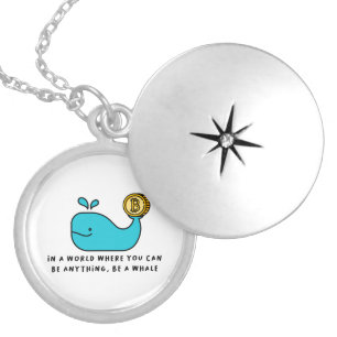 Bitcoin Whale Funny Crypto Investor Cartoon Design Locket Necklace