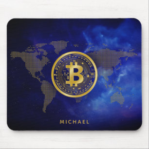 Bitcoin World Gold Crypto Space Personalized Name Mouse Pad