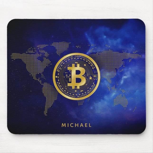 Bitcoin World Gold Crypto Space Personalized Name Mouse Pad (Front)
