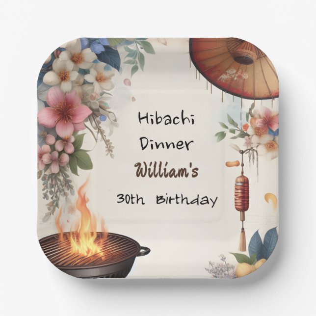 Bite Chef Bbq Japanese Sushi Hibachi 30th Birthday Paper Plates (Front)