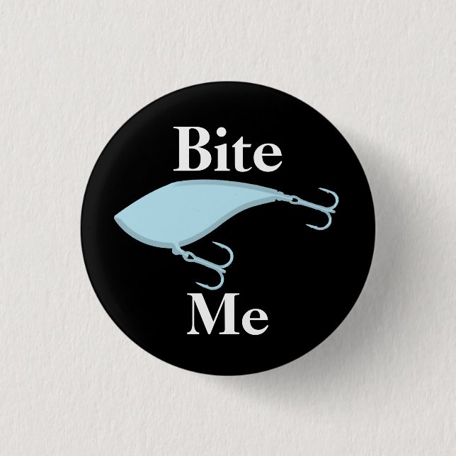 Bite Me Baby Blue Fishing Lure Button (Front)