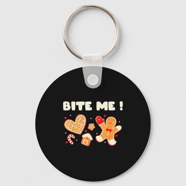 Bite Me Cookie Baking Team Holiday Gingerbread Chr Keychain (Front)
