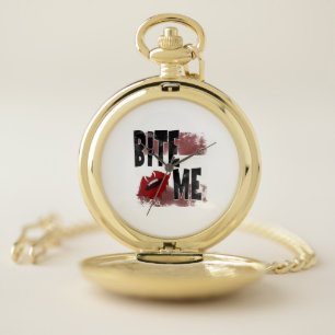 Bite me - Cool Quote - Halloween - Bat Pocket Watch