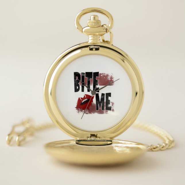 Bite me - Cool Quote - Halloween - Bat Pocket Watch (Inside)