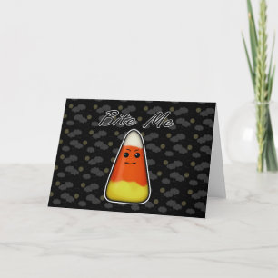 Bite Me, Cute Angry Candy Corn Cartoon Design Card