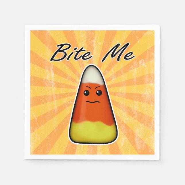 Bite me cute funny Kawai Halloween candy corn Napkins (Front)