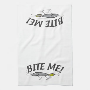 Bite Me Fishing Hook Humor Kitchen Towel