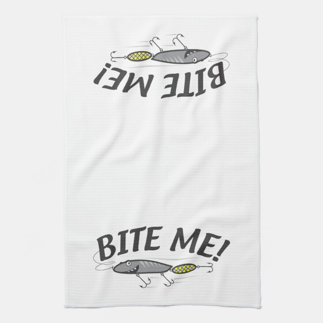 Bite Me Fishing Hook Humor Kitchen Towel (Vertical)