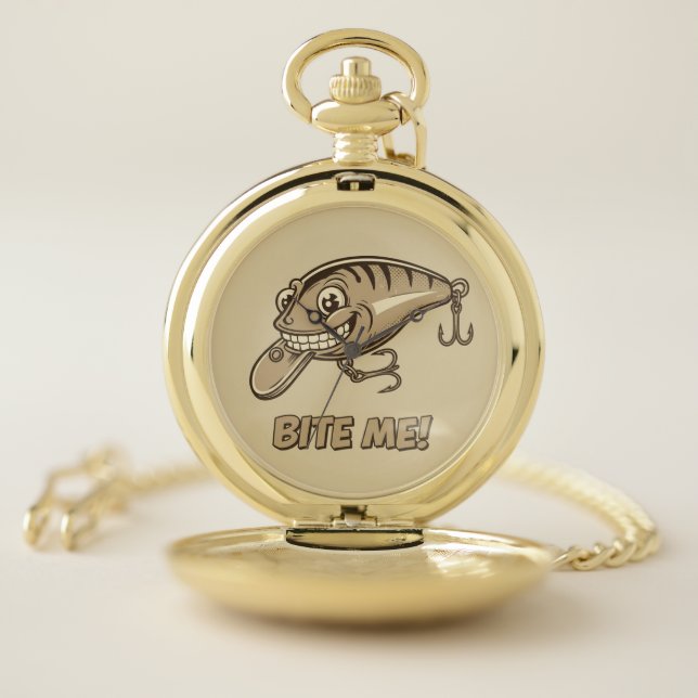 Bite Me! Fishing Lure Pocketwatch Pocket Watch (Inside)