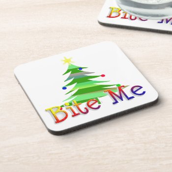 Bite Me! Funny Christmas Beverage Coaster by vicesandverses at Zazzle