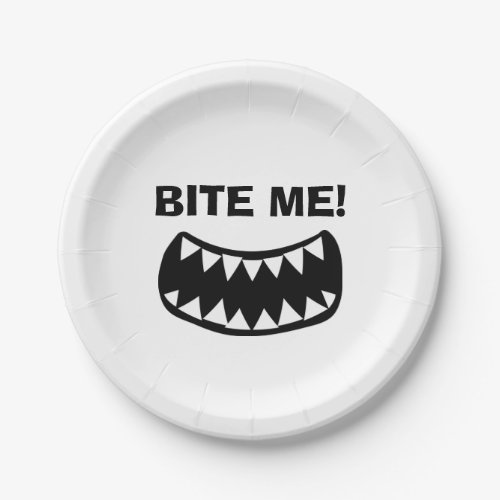 Bite me funny paper plates with big mouth