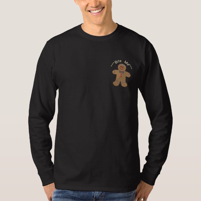 Bite Me Gingerbread Embroidered Long Sleeve T-Shirt (Front)