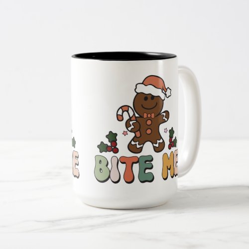 Bite Me Gingerbread Groovy Christmas Two_Tone Coffee Mug