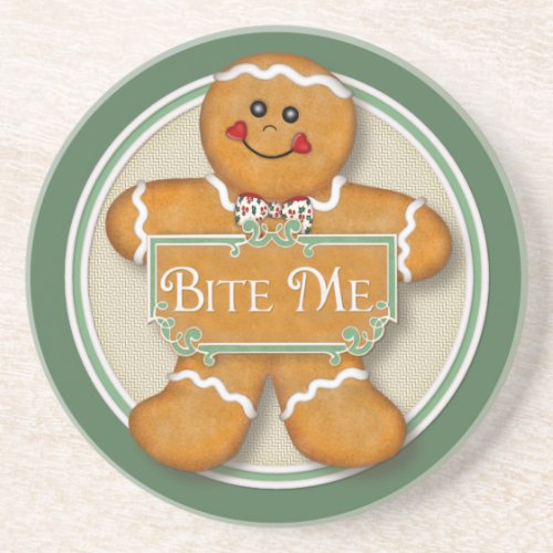 Bite Me Gingerbread Man Drink Coaster