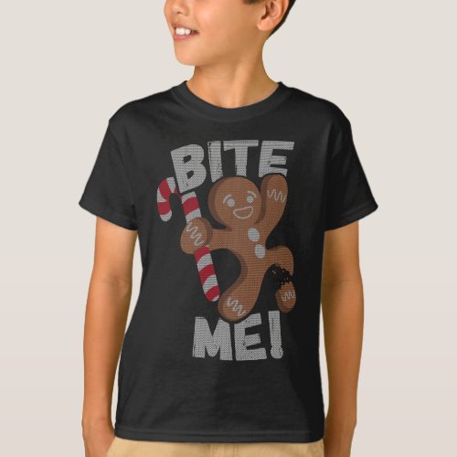Bite Me Gingerbread Man Funny Christmas T_Shirt