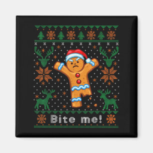 Bite Me Gingerbread Man - Funny Ugly Christmas Swe Magnet
