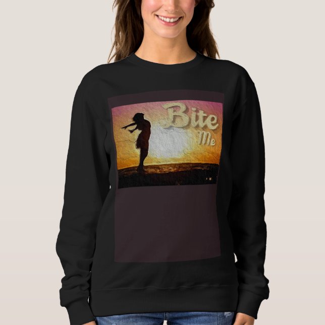Bite Me Girl on Beach Painting Sweatshirt (Front)