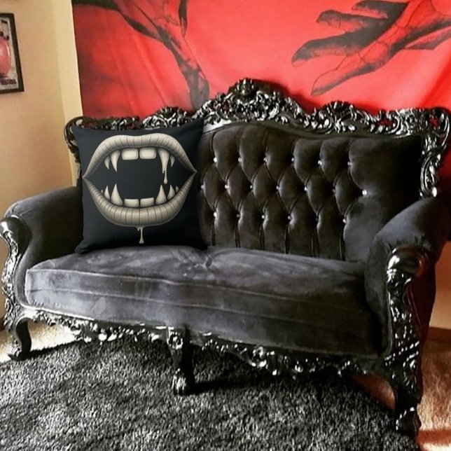 Bite Me Gothic Vampire Throw Pillow (Creator Uploaded)