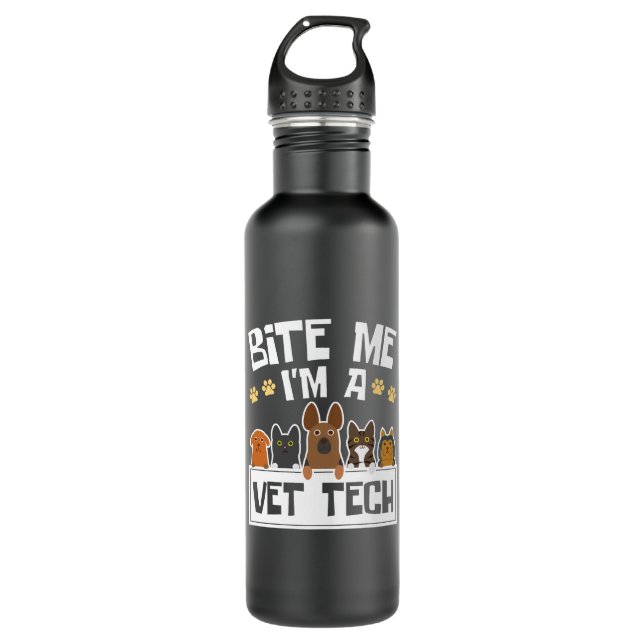 Bite Me I'm a Vet Tech Funny Veterinary Technician Stainless Steel Water Bottle (Front)