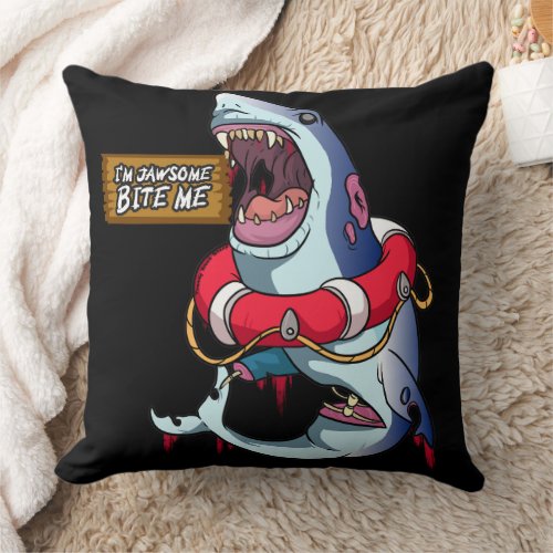 Bite Me Killer Shark Throw Pillow