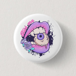 Bite Me Pink Halloween Lips Button