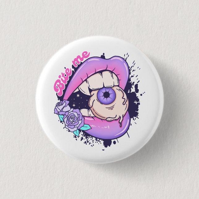 Bite Me Pink Halloween Lips  Button (Front)