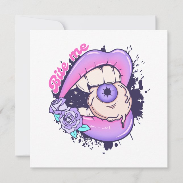 Bite Me Pink Halloween Lips  Holiday Card (Front)