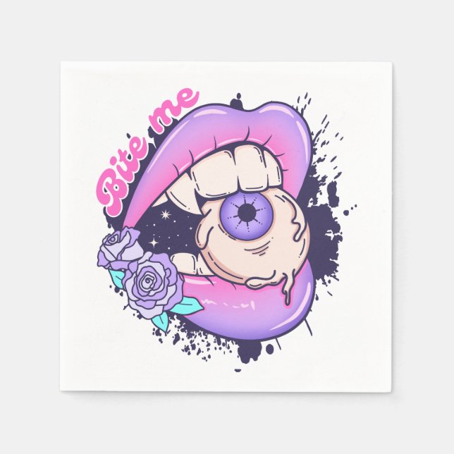 Bite Me Pink Halloween Lips  Napkins (Front)